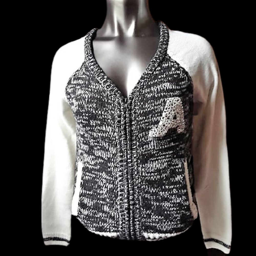 Love Culture Black and White Knit Zip Cardigan Sweater